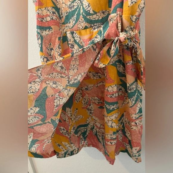 Nine West CRACKLE LEAVES CORAL SIDE TIE FAUX WRAP MINI SQUARE NECK DRESS Sz XXL - Picture 4 of 12